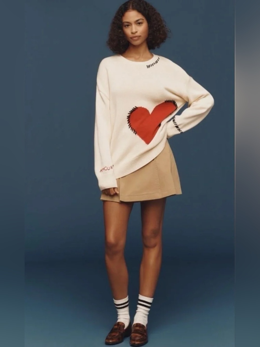 Anthropologie maeve AMOUR Sweater Whipstitch Red Heart Size M NWOT